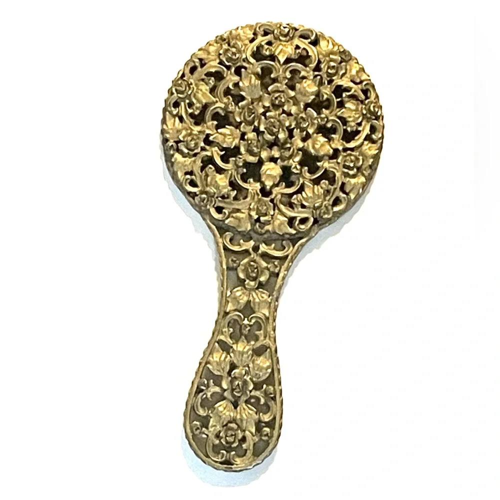 Antique Gilt Floral Handheld Mirror